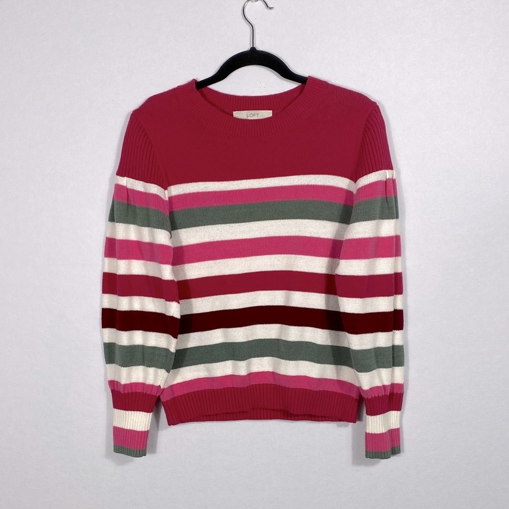 LOFT Women's Multicolor Striped Puff Sleeve Sweater XL